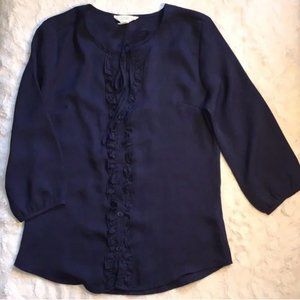 Forever 21 Navy Blue front tie ruffled blouse